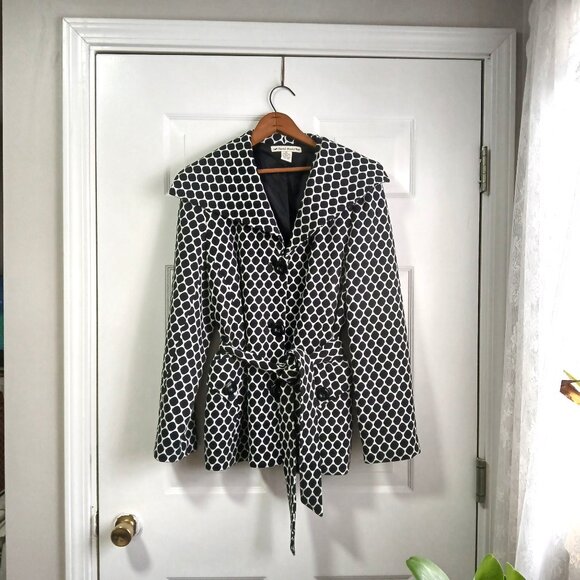 david brooks Jackets & Blazers - David Brooks Black and White Honeycomb Polka Dot Lightweight Trench Coat Size XL